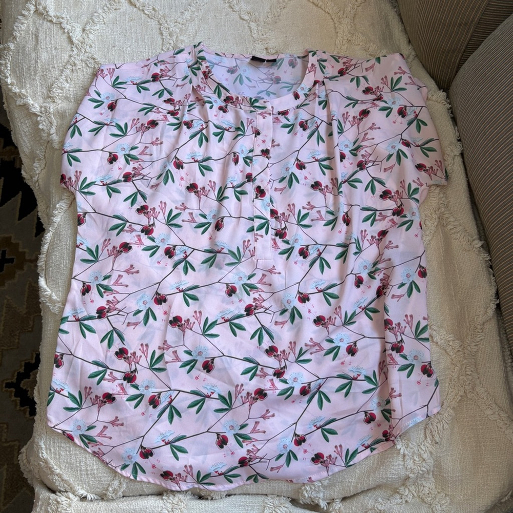 ICONE Simons Pink and Green Ruffled Bib Collar Blouse